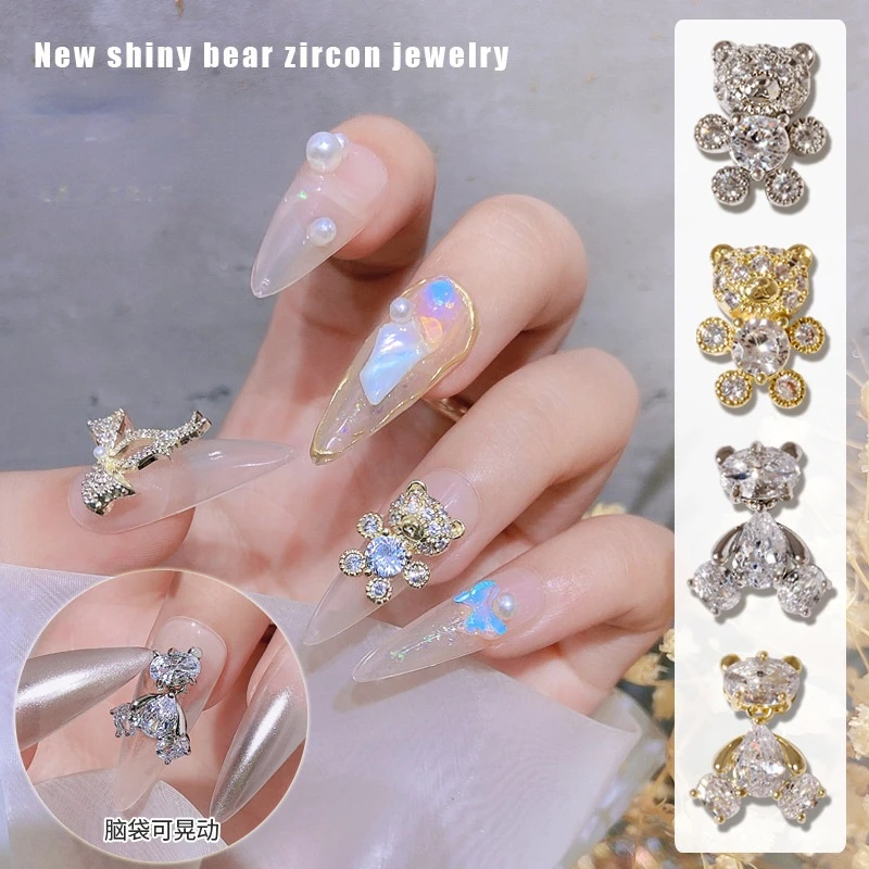 

Маникюрный медведь из циркония, ювелирные изделия, роскошное сохранение цвета, полностью Алмазная головка, Подвижная Металлическая фототе...