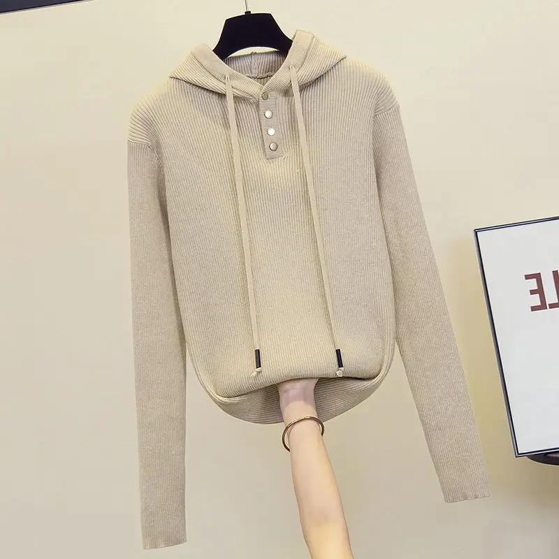 Женский весенний свитер с капюшоном новинка 2022 Однотонный длинным рукавом