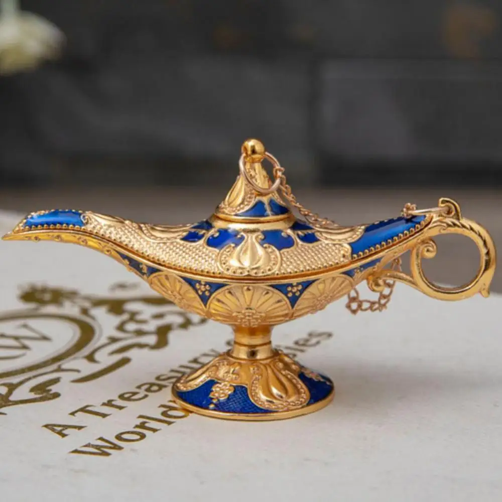 

Hot Aladdin Magic Lamp Decoration Miniature Figurines European Vintage Home Decor Russian Wishing Lamp Metal Decorations Crafts
