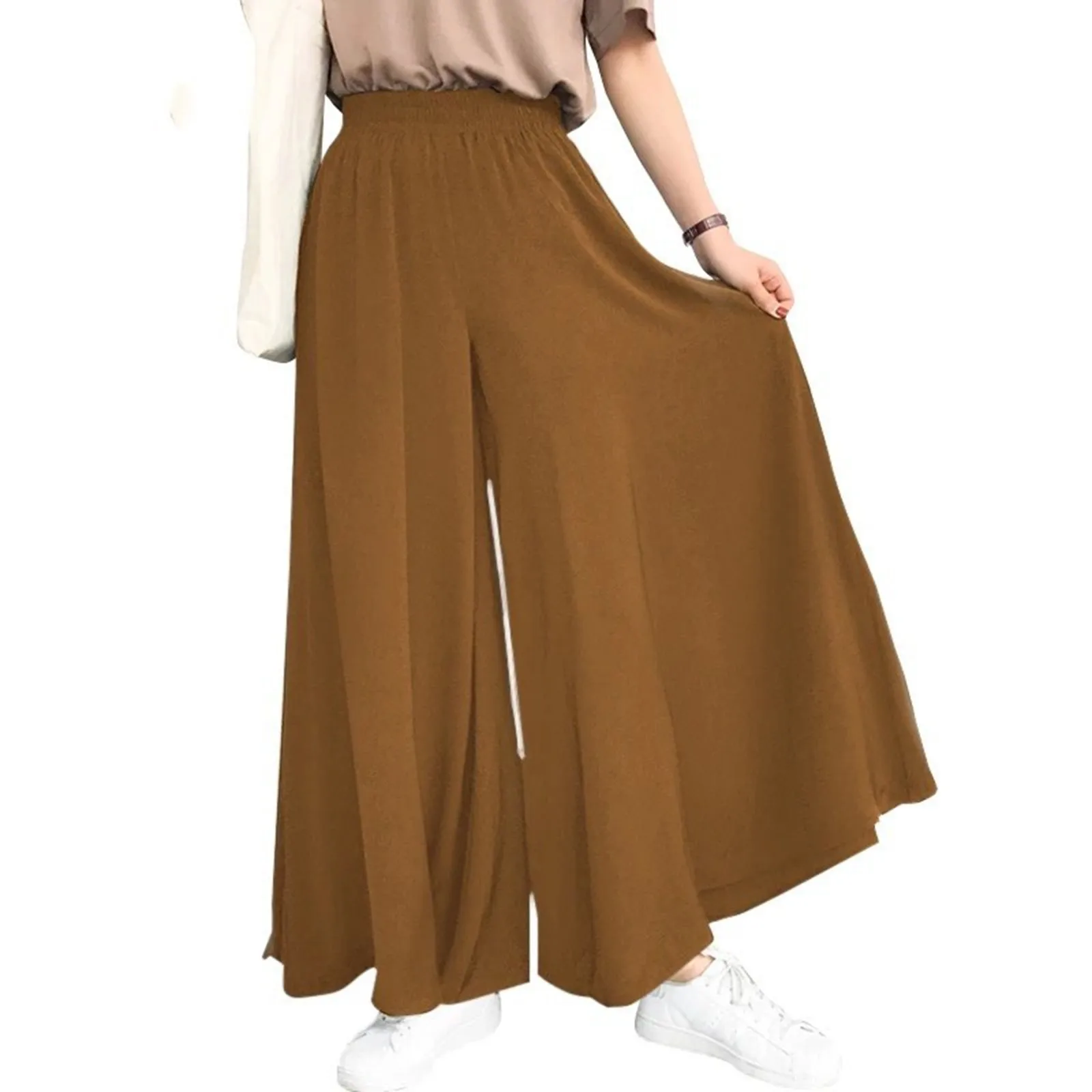 

Women's Summer New Casual Trousers Loose Elastic Waist Wide Leg Trousers Comfortable Solid Color Large Hem Swing Beach Pants