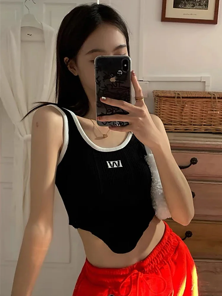 Женский Укороченный Топ Без Рукавов В Стиле Пэчворк С Буквенным Принтом Корсет