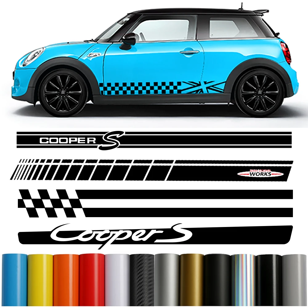 

1Pair/2Pcs Car Side Door Sticker Body Decals Fit for Mini Cooper S JCW R55 R56 R57 R58 R59 R60 R61 F54 F55 F56 F57 F60