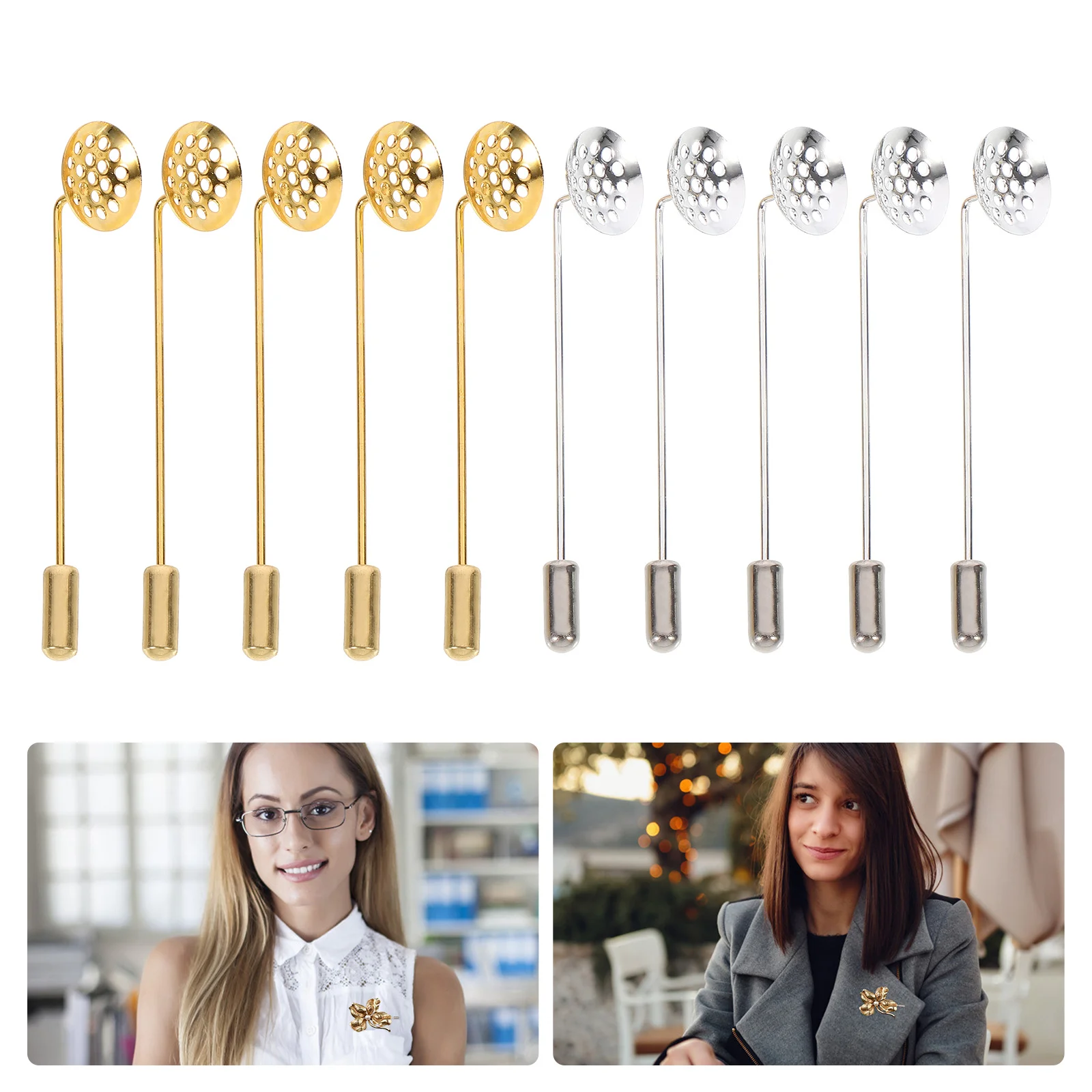 

10 Pcs Bling Accessories Corsage Material Base Brooch Pin Bases Safety Badge Settings Bezel Tray Zinc Alloy Lapel Stick
