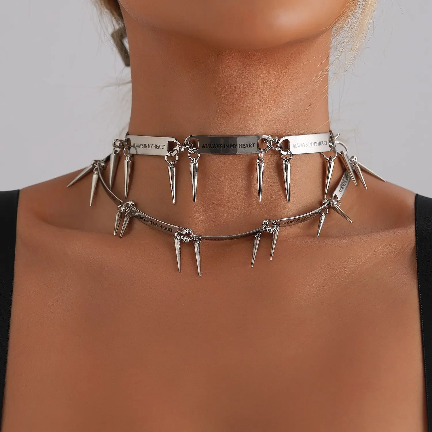 Ожерелье с заклепками из цинкового сплава панк лезвие бритвы ломтики ожерелья