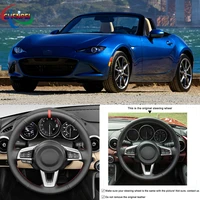 diy hand stitched customization non slip black leather steering wheel cover for mazda mx 5 2015 2020 car accessories