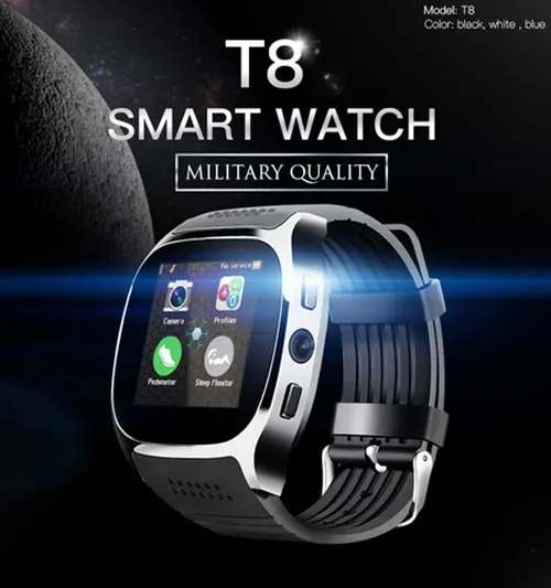 Bluetooth-совместимые Смарт-часы T8 с камерой музыкальным проигрывателем Facebook Whatsapp