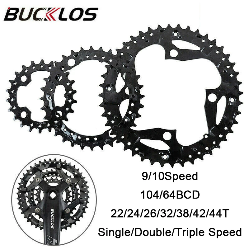 

Bicycle Chainring 104BCD 64BCD MTB Chain Ring 2*10S 3*10S 3*9S Bike Chainwheel 22/24/26/32/38/42/44T for Double/triple Crankset