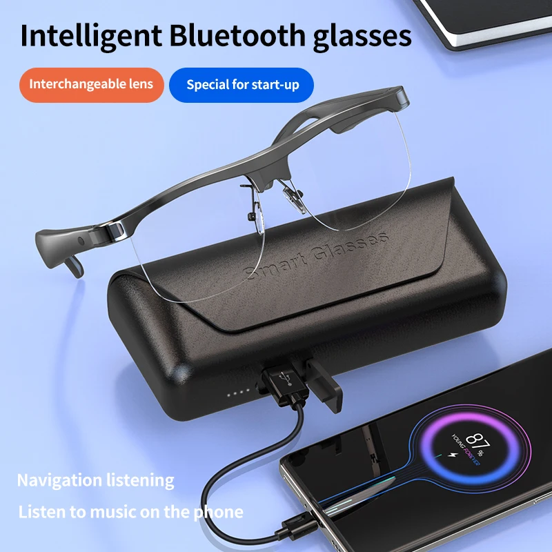 Smart Glasses Headset Wireless Bluetooth 5.2 Sunglasses Outdoor Sport Earphone Calling Anti-Blue Eyeglasses With Charging Box