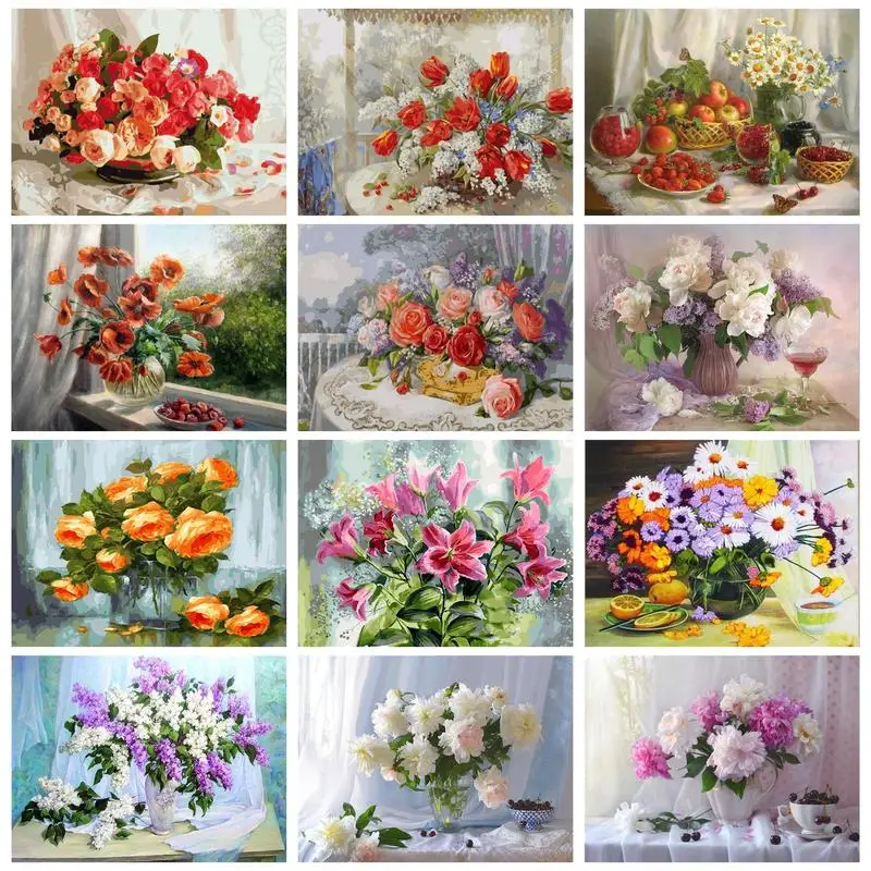 

RUOPOTY Oil Painting By Numbers For Handicrafts Fresh Flowers Picture Coloring Home Decors Acrylic Paints For Adults Diy Gift Ar