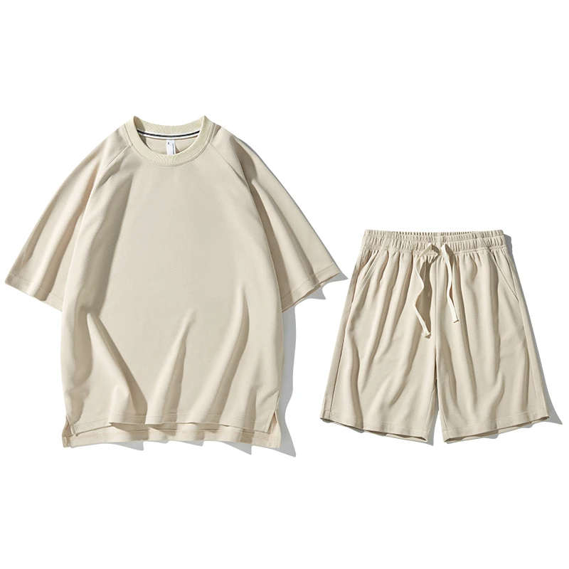 2023 Summer Thin T-shirt Sports Casual Two-Piece Suit Ice Silk Shorts Short-Sleeved Suit Men's Casual Cropped Pants