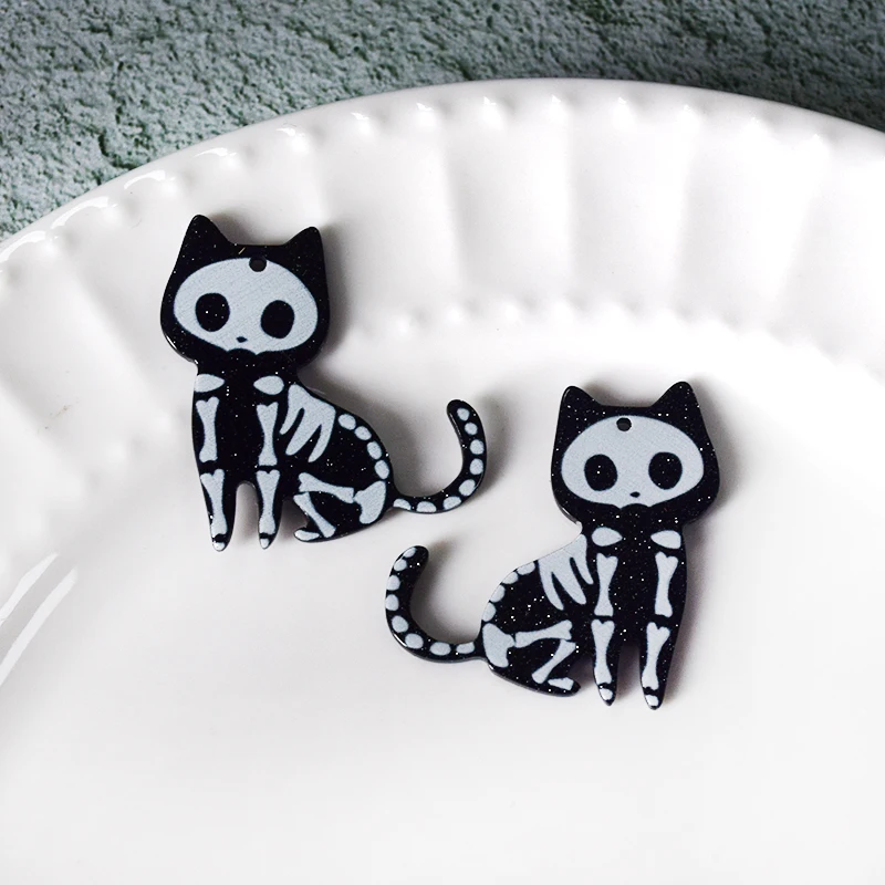 10 шт. Акриловые Черные Подвески в виде черепа животных на Хеллоуин забавная