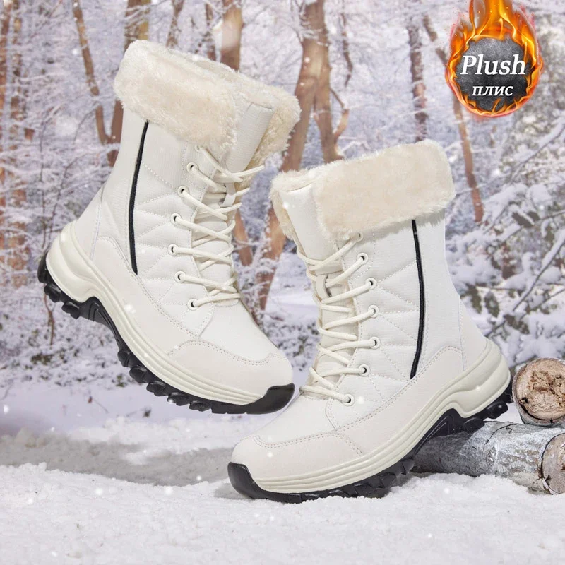 

Женские ботинки, зимние плюшевые ботинки, уличная Нескользящая походная обувь, женские теплые и водонепроницаемые ботинки, модная теплая зимняя обувь