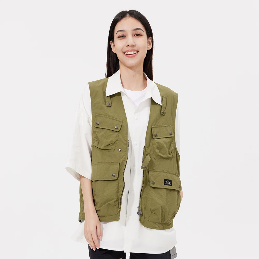 

OhSunny Spring Summer Neutral Vest Anti-UV UPF50+ Outdoor Breathable Paper Feeling Fabric V-neck Tooling Couples Sunscreen Vest