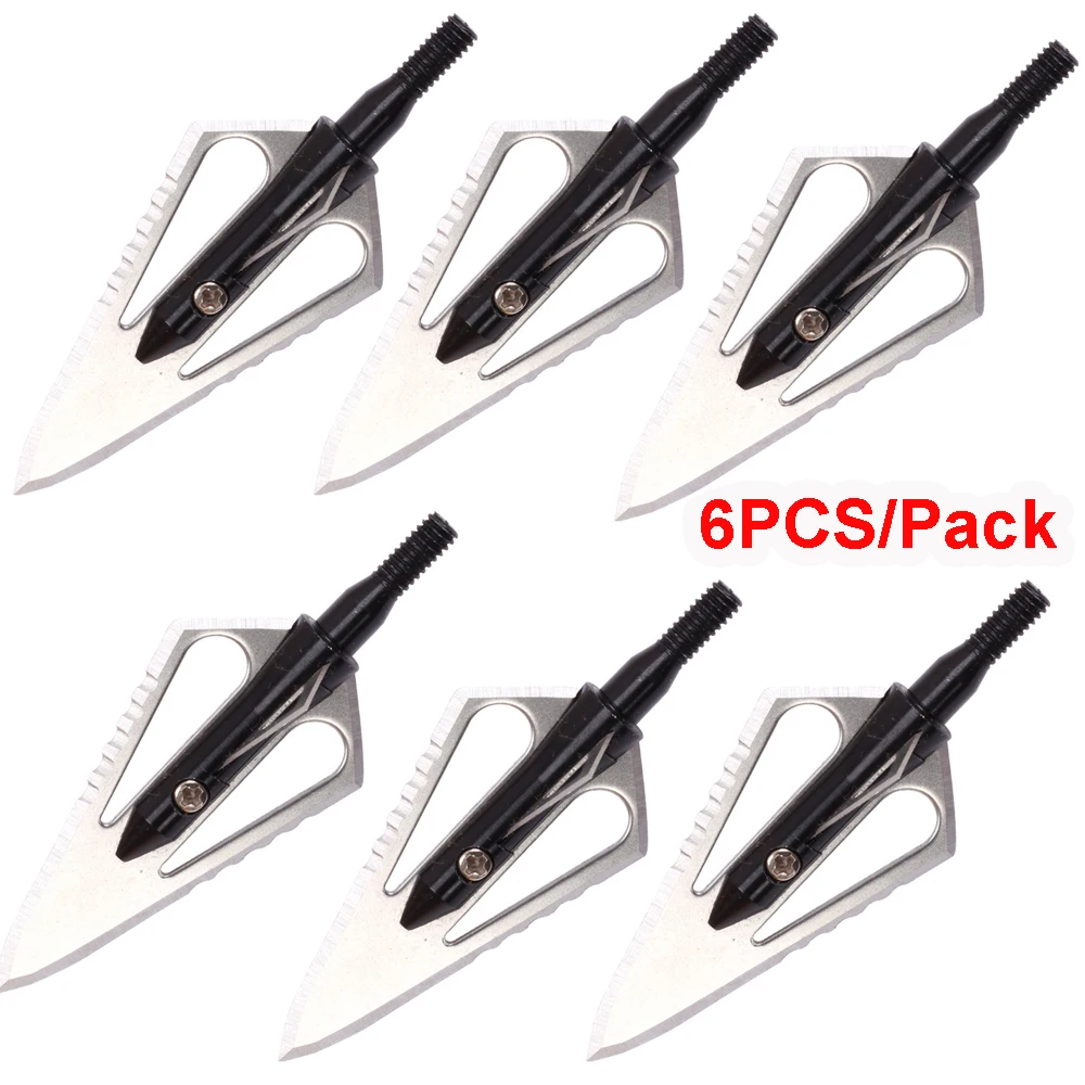 

6PCS/Pack Archery Blade Hunting Arrowhead 100Grain Stainless Steel Broadhead Screw Arrow Point Tip For Bow/Crossbow Hunting