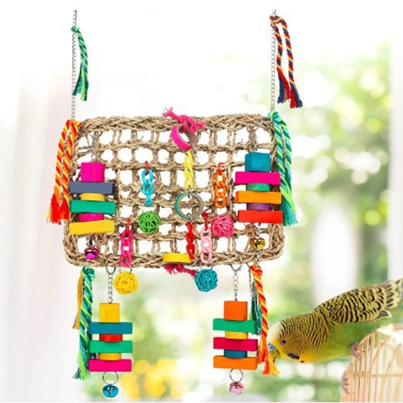 

Bird Foraging Wall Toy Bird Seagrass Swing Hammock Bird Foraging Toy Bird Swing Toy Bird Cage Toy Chewable Parrot Toy B03E