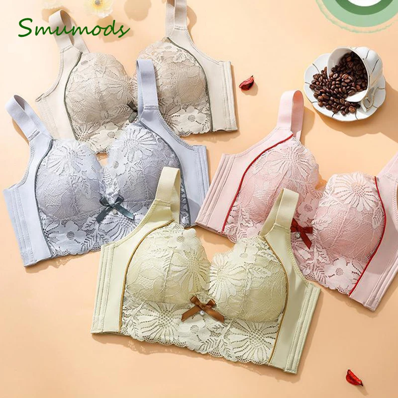 High Quality Plus Large Bra Modal Cotton No Steel Ring Lace Bra Sexy Gathered Together with Adjustable Large Size Underwear