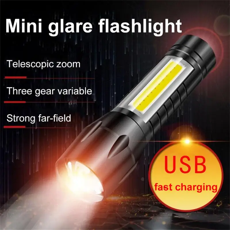 

Mini Rechargeable LED Flashlight COB+XPE Portable Torch Camping Lantern Zoomable Focus Light Tactical Flashlight with Pen Clip