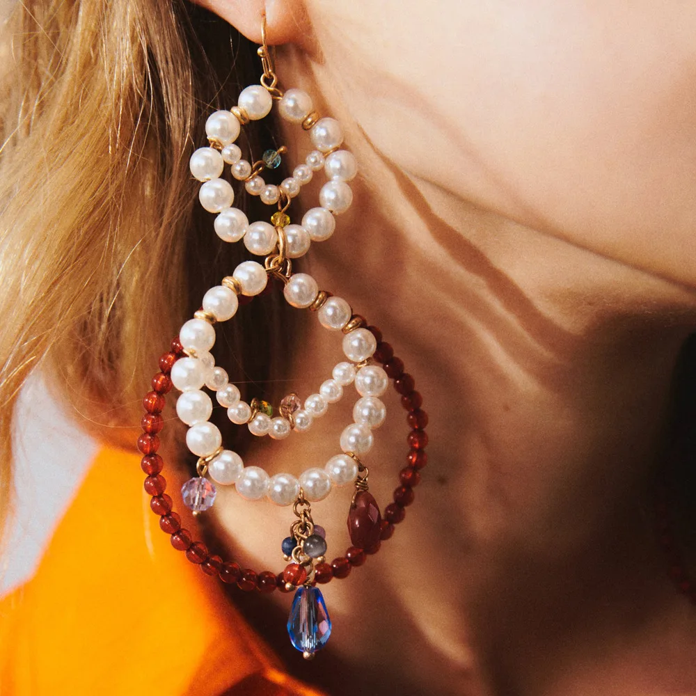 

New Design Simulated Pearl Earrings For Women Large Acrylic Handmade Beaded Drop Earrings Hanging Statement Jewelry Brincos