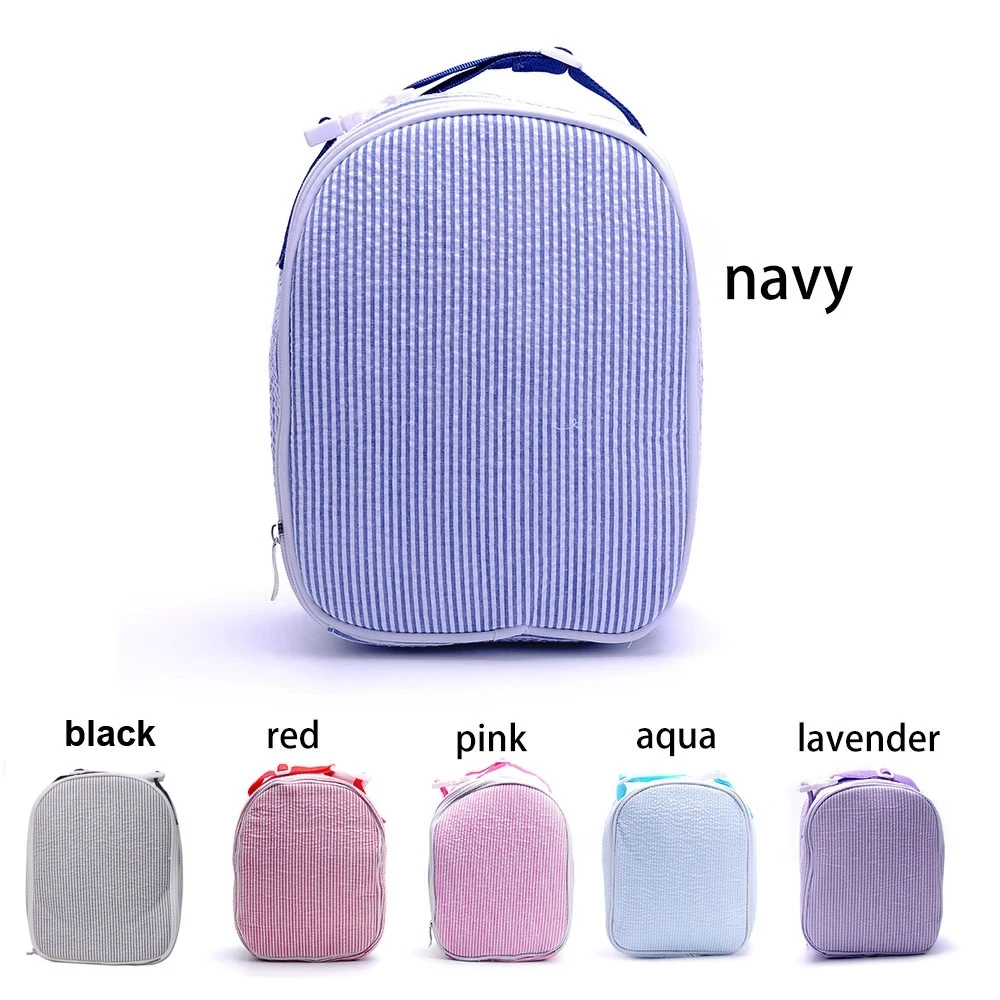 

25pcs/Lot Kids Seersucker Cooler Lunch Bag School Lunchbox With Handle Portable Thermal Insulation Cooler Bag Wholesale for US
