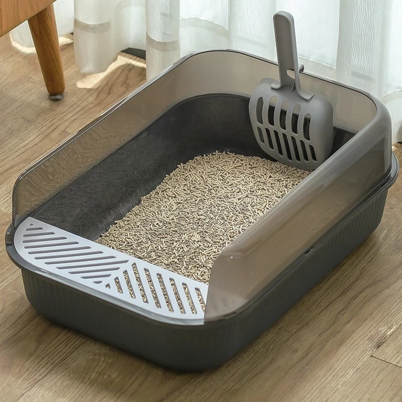 

Large Space Cat Litter Box Semi-open Sandbox Pet Bedpan Toilet Anti-splash Cats Tray with Shovel Clean Kitty House Cat Supplies