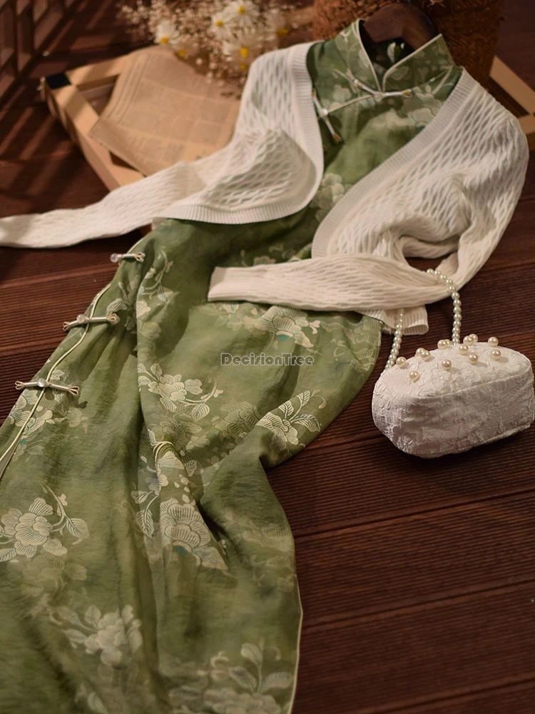 2024 китайское зеленое Ретро длинное стильное национальное модное женское платье