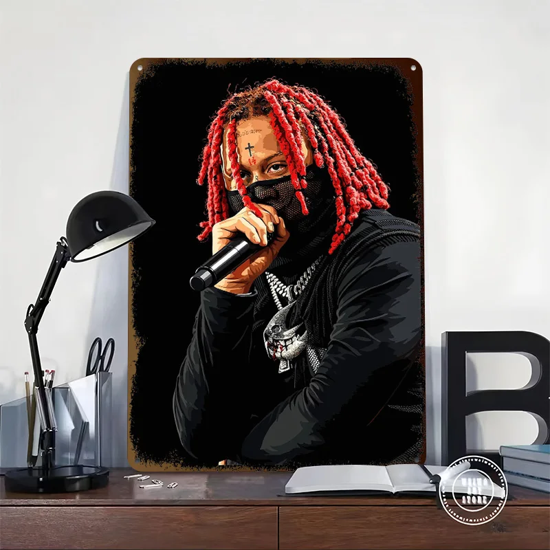 Фото Металлический постер Trippie Redd в стиле пиксель-арт, настраиваемая настенная ретро-табличка для декора дома и комнаты геймера №2
