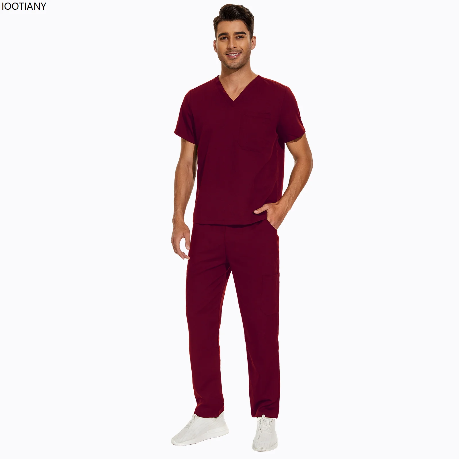 Мужская однотонная одежда для врачей и хирургии медицинская Униформа с