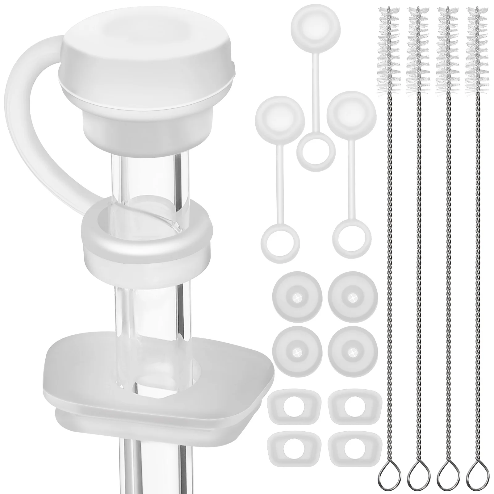 

12 Pcs/Set Spill Proof Stopper Round Silicone Straws Lid Leakproof Silica Gel Square
