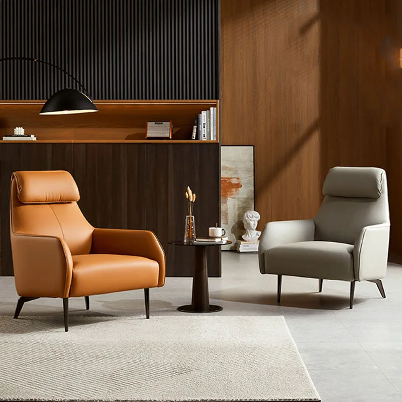 

Luxury Leather Sofa Minimalist Relax Nordic Style Single Sofa Designer Longue Comfortable Canape Salon Living Room Furniture
