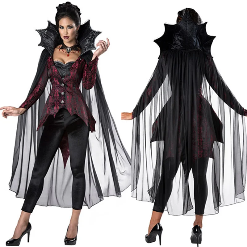 

Женский страшный костюм кровавого вампира для косплея, накидка для взрослых в готическом стиле, костюм с капюшоном для карнавала, Хэллоуина, вечеринки