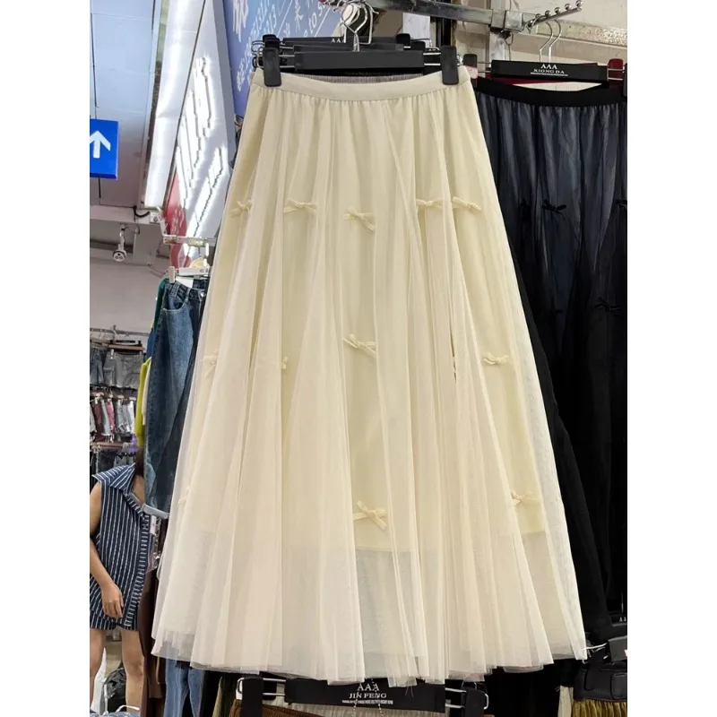 

Сетчатые юбки-карго для женщин, уличная одежда с бантом и разрезом, повседневные рубашки с высокой талией, Женская универсальная корейская мода, Прямая поставка