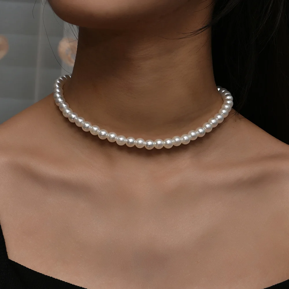 

Ожерелье женское с жемчужной цепочкой, простой чокер 6 мм в винтажном стиле, свадебная цепочка с кулоном в виде ракушки, бижутерия