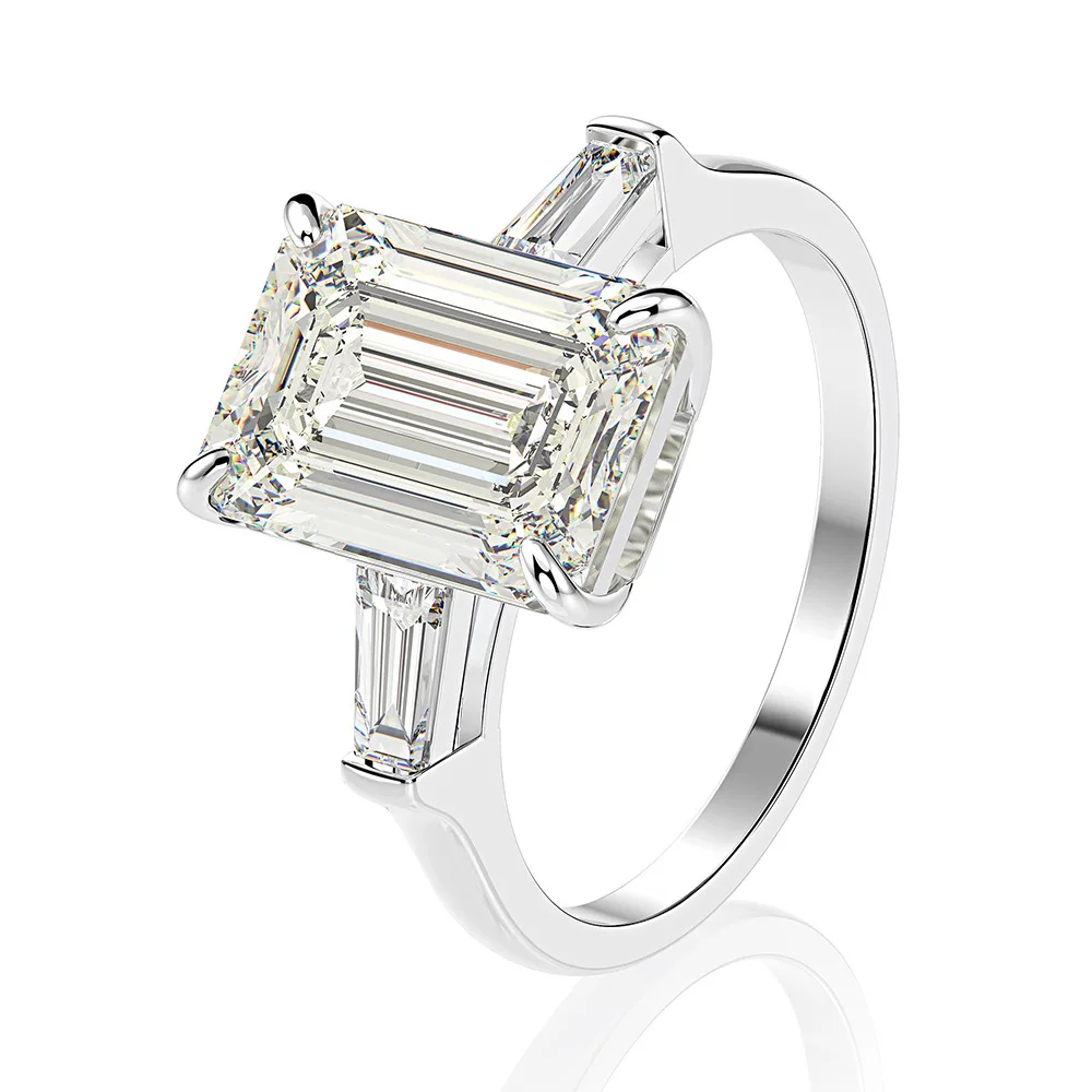 

Luxury Real 925 Sterling Silver Clear 8x11mm Emerald 7ct Cubic Zirconia Stone Rings Genuine Jewelry For Women Gift
