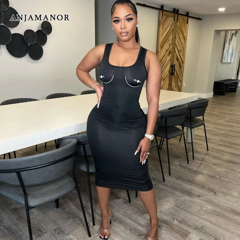 

Женское облегающее платье-миди без рукавов, с принтом