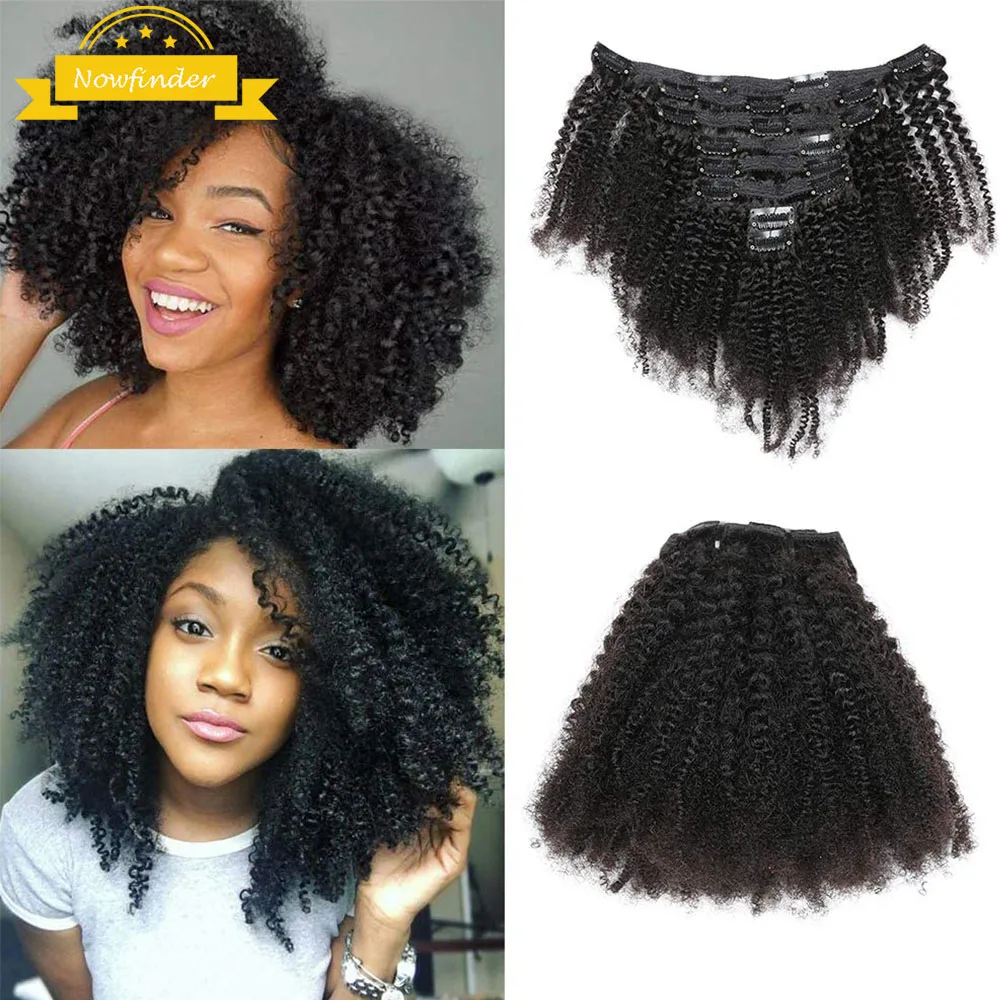 

Afro Kinky Curly Human Hair Clip in Hair Extensions 100% Unprocessed Full Head Brazilian Virgin Hair Natural Color for Women