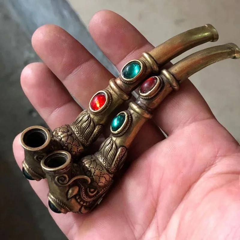 

Медный смеситель для сигарет в античном стиле, держатель для сигарет, желтая Бронзовая статуя, литой медный набор для курения, традиционный ...