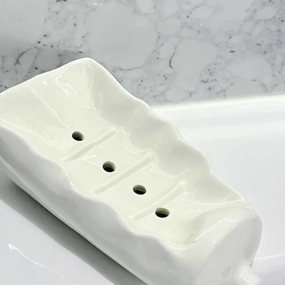 Cartoon Toothpaste Shape Ceramic Soap Dish Keep Bars Dry Extend Life Box Self Draining Creative Drain Rack