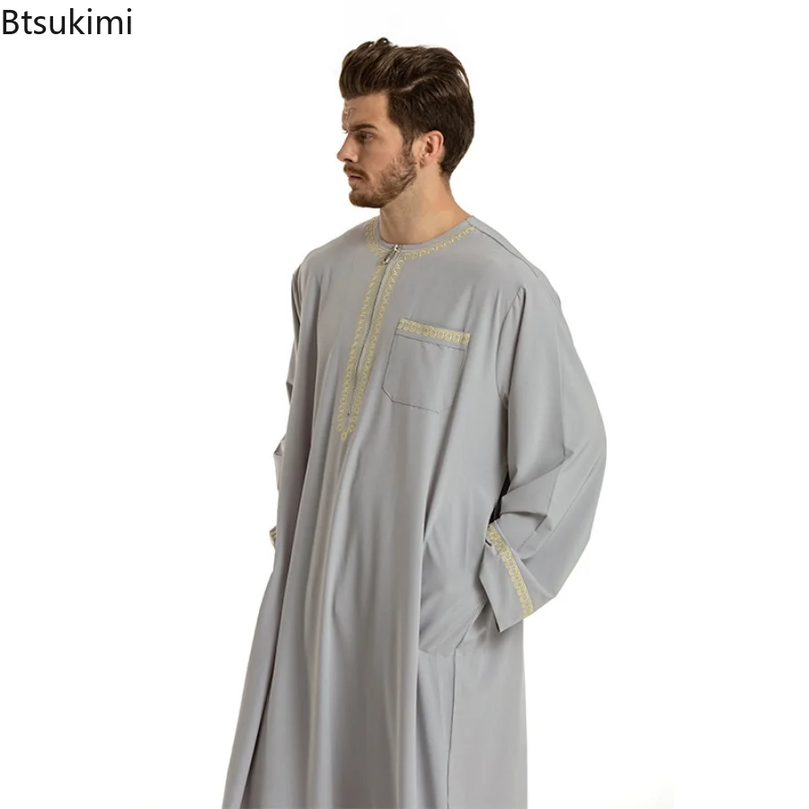 2023 Fashion Muslim Clothes for Man Abaya Long Sleeve Loose Casual Solid Color Qamis Man Moroccan Jelaba Caftan Islam Clothing