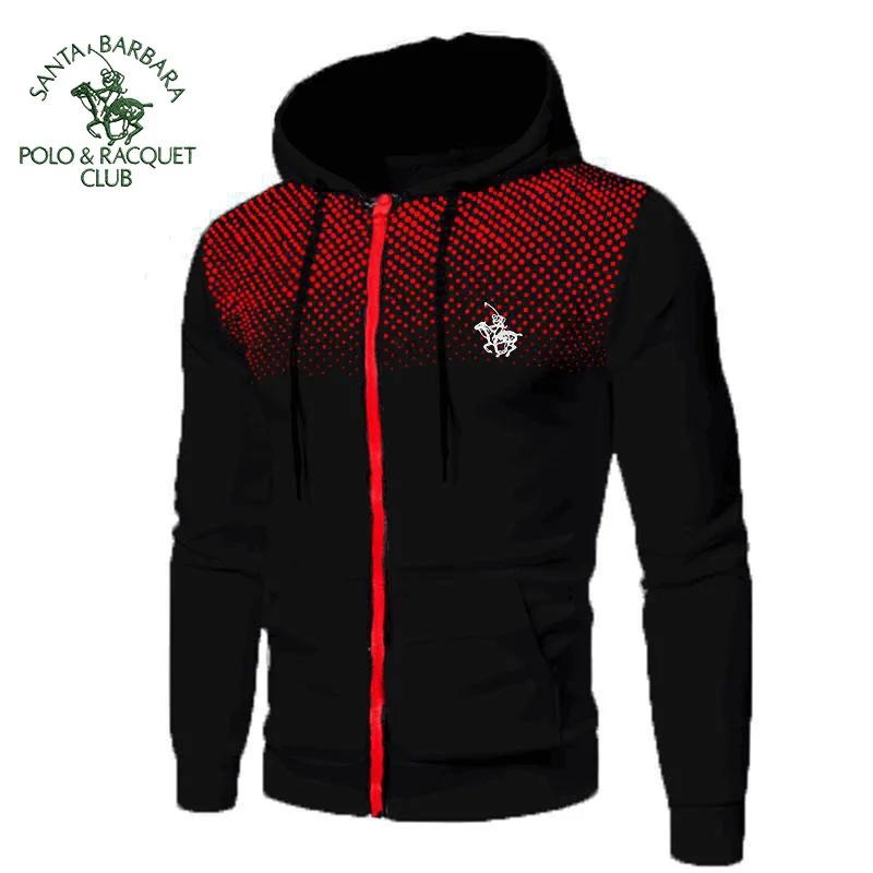 Фото SANTA BARBARA POLO&RACQUET CLUB 2025Мужская толстовка на молнии с карманом в горошек и принтом с капюшоном Спортивная уличная повседневная облегающая толстовка №5