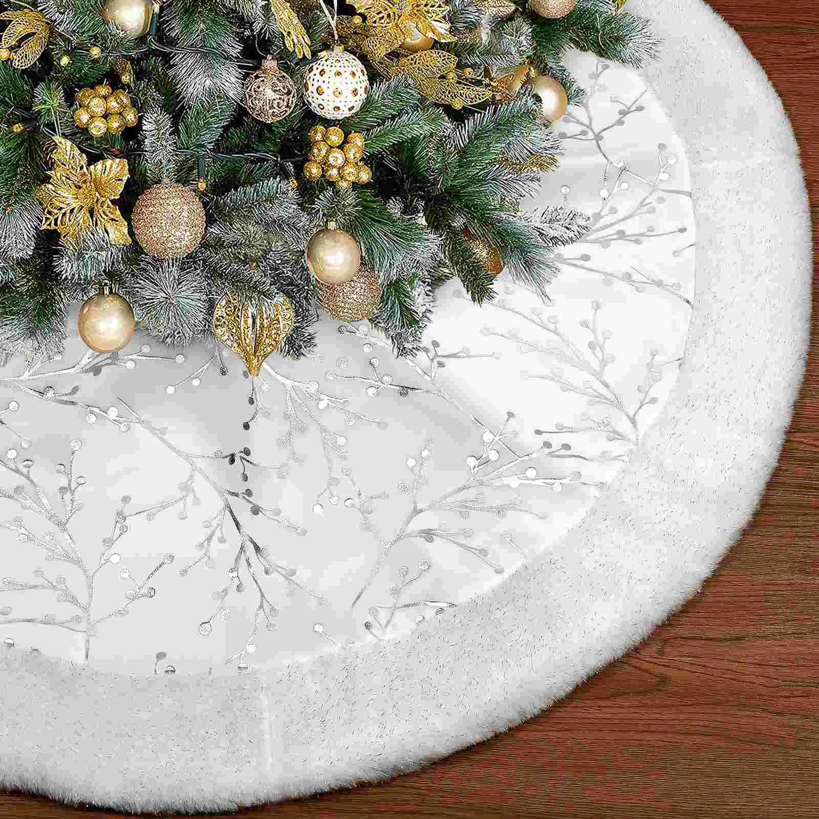 

IMIKEYA White Plush Christmas Tree Skirt Christmas Tree Decoration Xmas Party Ornaments Tree Skirt Under Tree Mat