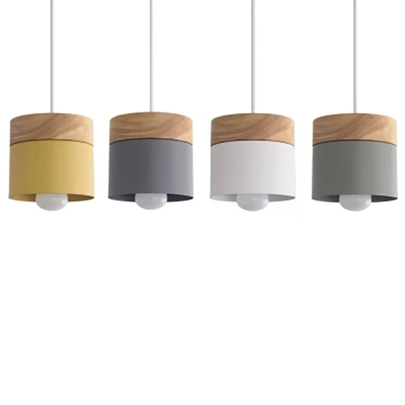 

Modern Wood Iron Pendant Lights Nordic Colorful minimalist living roomCoffee Bedroom led indoor decor Hanging lamps E27