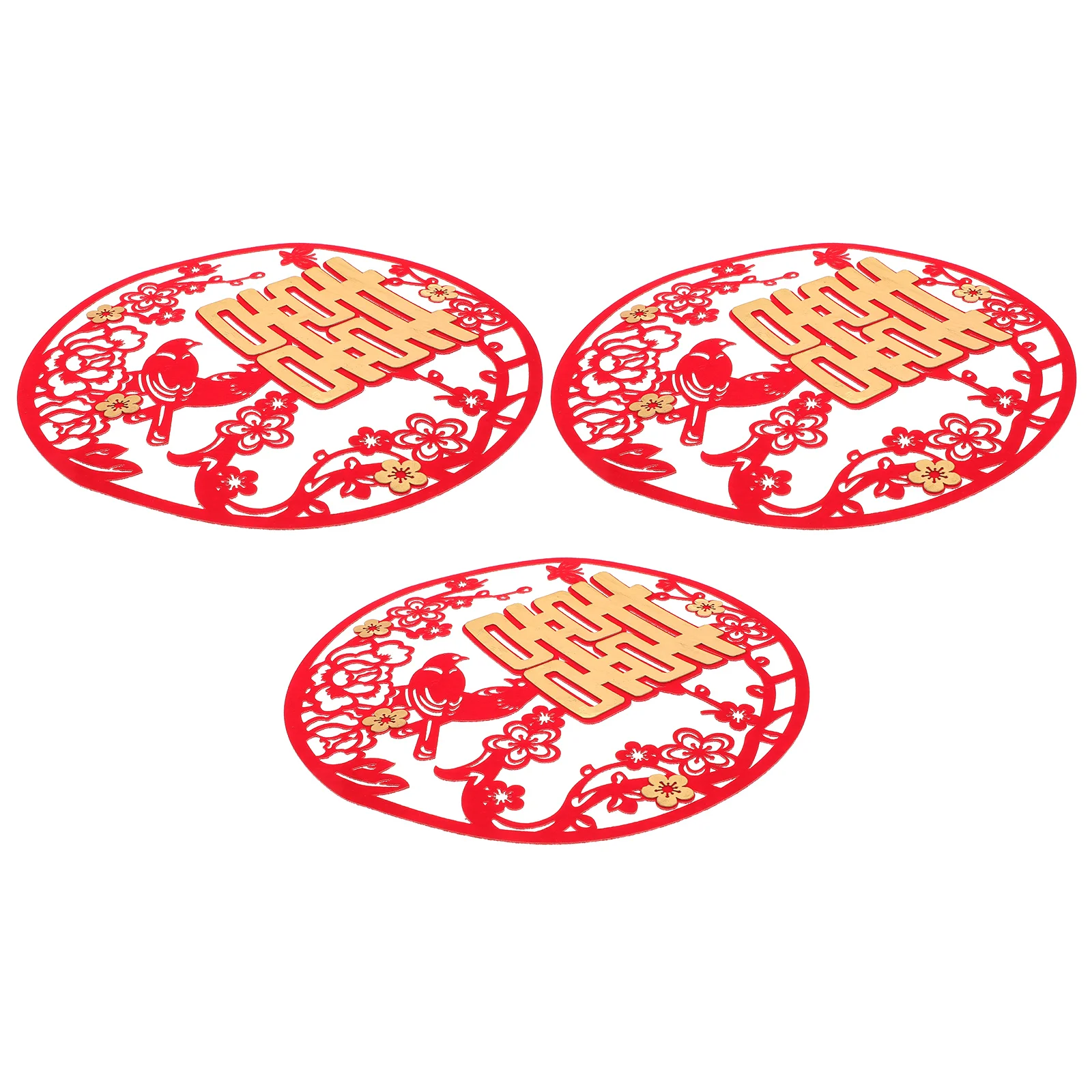 

3 Pcs Traditional Chinese Paper Cuts Wedding Ornament Asian Decor Signs Decors Red Wallpaper Blessing Window Sticker Cutouts