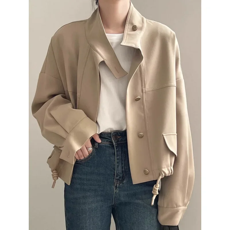 Женская осень 2024 новая свободная куртка с миниатюрным воротником-стойкой
