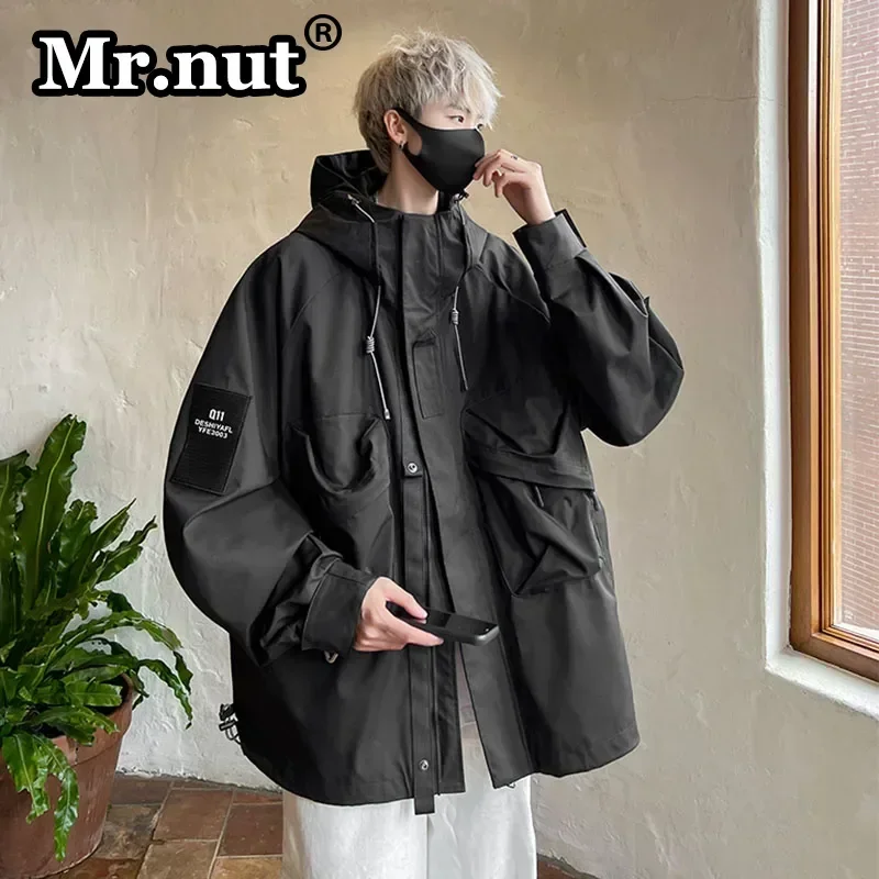 Мужская водонепроницаемая куртка с капюшоном и молнией на молнии черная/серая