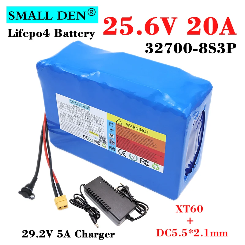 

25.6V 20Ah Lifepo4 battery pack 32700 8S3P With 50A Same port BMS 29.2v Electric Scooter Mower for 24V Power Supply + 5A charger