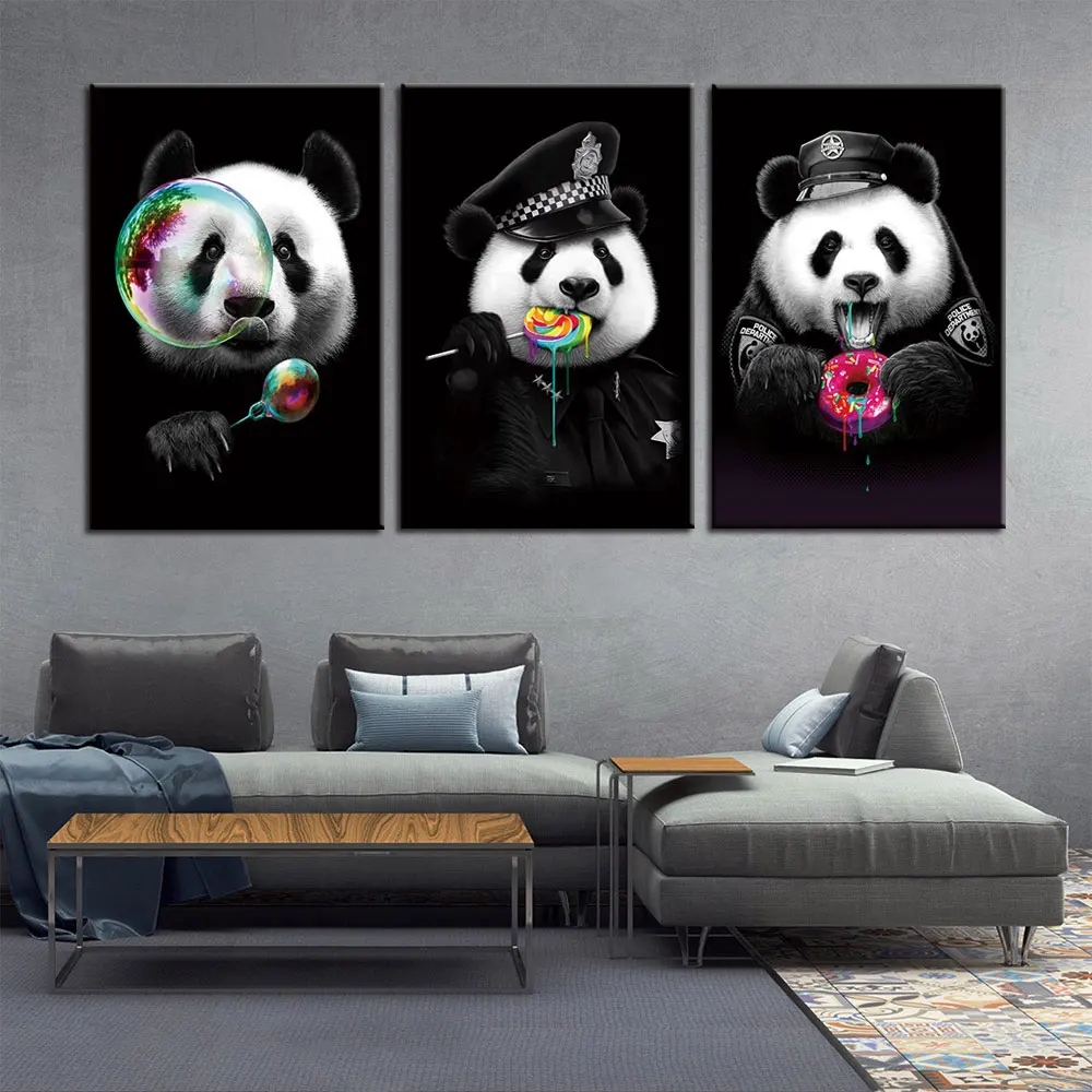 

3 Pcs Cartoon Lovely Panda Animals Wall Art Canvas HD Print Posters Paintings for Living Room Office Bedroom Home Decor Pictures