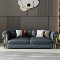 Post-Modern Light Luxury Leather Sofa Hong Kong-Style Model Room Light Luxury Furniture American-Style European-Style Villa