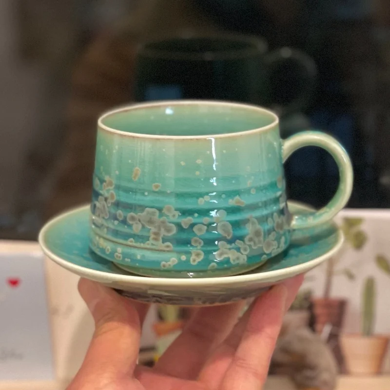 

Jingdezhen kiln becomes emerald green coffee cup and saucer set European afternoon tea mugs coffee cups household water cup