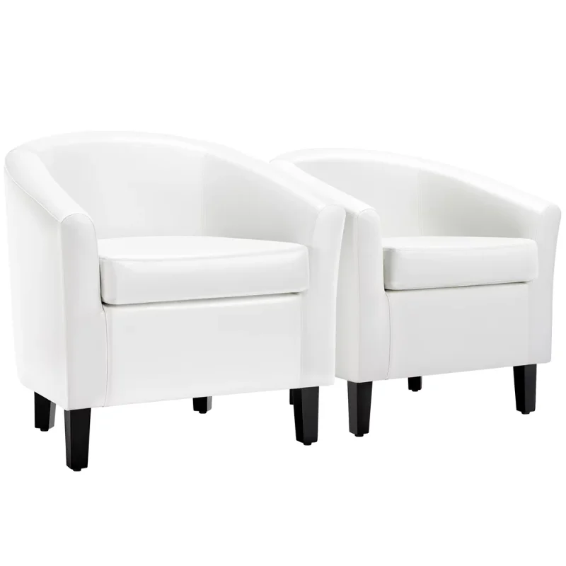 

Alden Design Faux Leather Barrel Accent Tub Chair, Set of 2, White