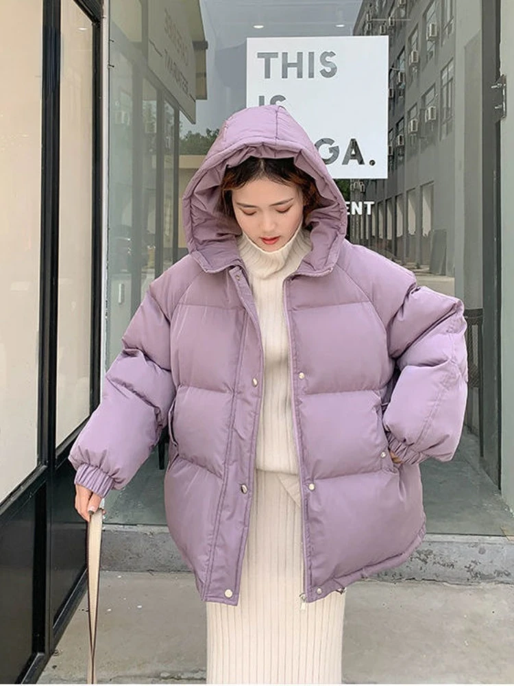 

New 2022 Women Short Jacket Winter Thick Hooded Cotton Padded Coats Female Korean Loose Puffer Parkas Ladies Oversize Outwear